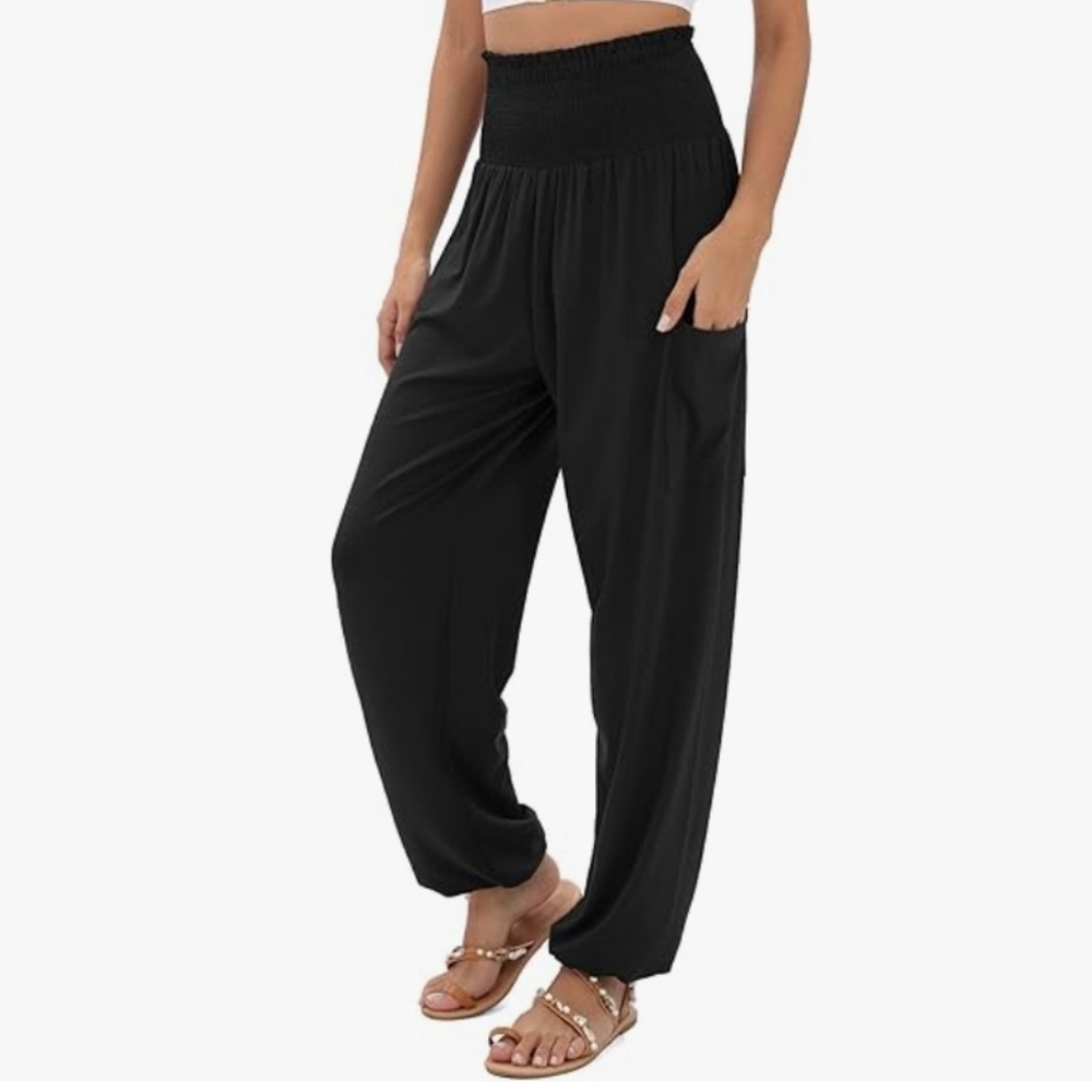QIANXIZHAN Women's Harem Pants, High Waist Yoga Boho Trousers with Pockets